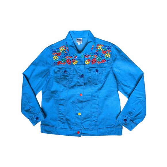 Vintage Y2K Bright Rainbow Embellished Denim Jacket Large Pride Month Kidcore - Picture 2 of 5